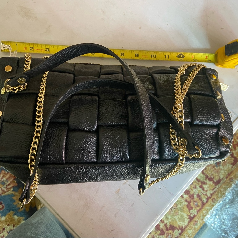 Valentina Fiore Black and Gold Quilted Shoulder Bag